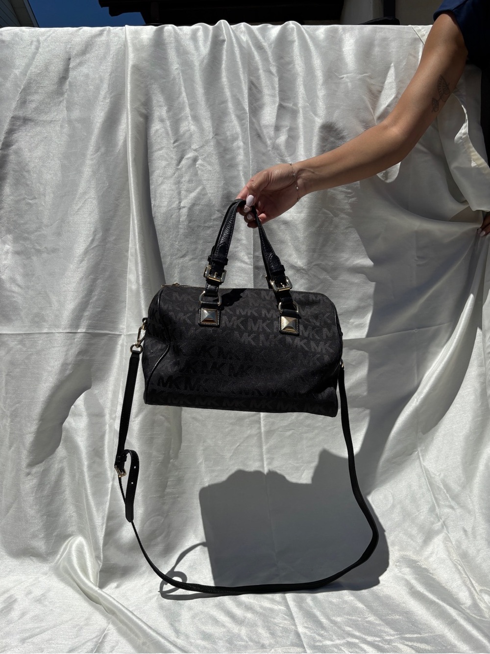 Michael Kors Black MK Monogram Satchel with Shoulder Strap